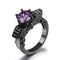 Vintage Black Enamel Ring Purple Zircon Black Gold Jewelry