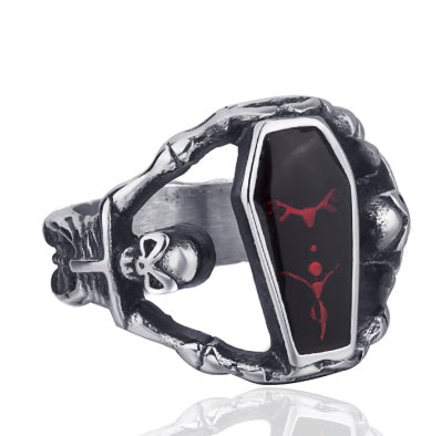 Beier Retro Gothic Jewelry Punk Vampire Coffin Titanium Steel Epoxy Men's Ring