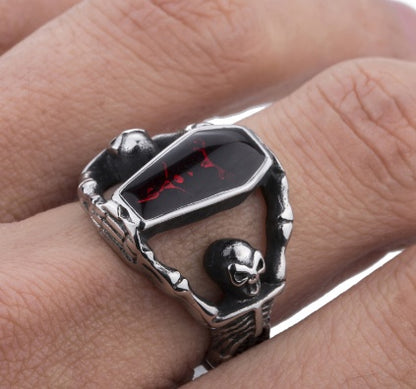 Beier Retro Gothic Jewelry Punk Vampire Coffin Titanium Steel Epoxy Men's Ring