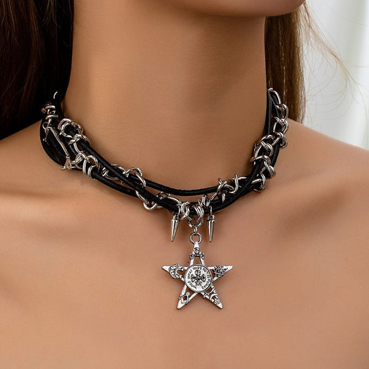 Y2k Rivets Skull Stars Pendants Necklaces Hot Girls Gothic Punk Niche Design Sweet Cool Trendy Fashion Jewelry Accessories