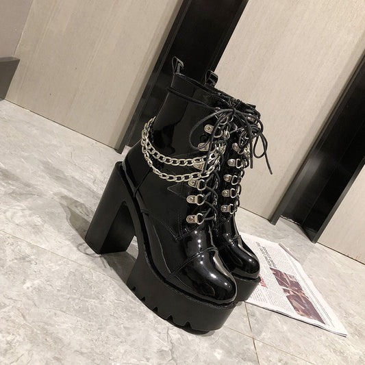 Lolita Gothic Mary Jane Womens Boots Platform Leather Martin Boots