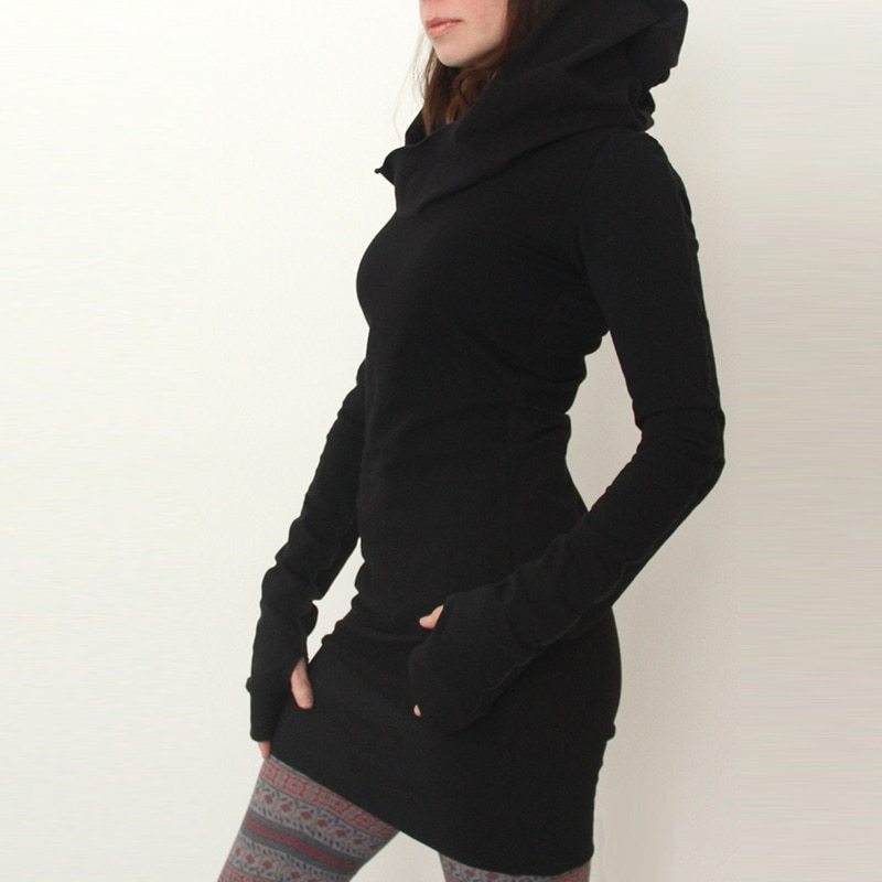 Black Novelty Hoodies Dress Women Autumn Winter Gothic collections