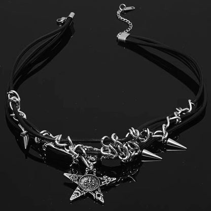 Y2k Rivets Skull Stars Pendants Necklaces Hot Girls Gothic Punk Niche Design Sweet Cool Trendy Fashion Jewelry Accessories