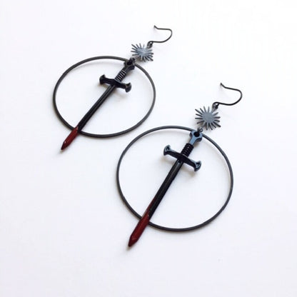 Black Bloody Sword Dagger Gothic Dark Exaggerated Earrings