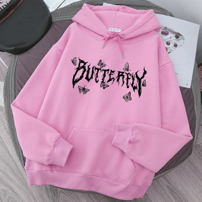 Gothic Letter Butterfly Loose Couple Sweatshirt