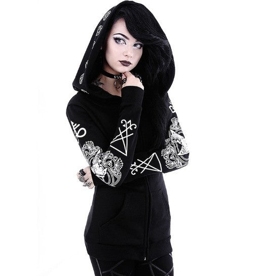 Gothic Punk Print Hoodies Sweatshirts Women Long Sleeve