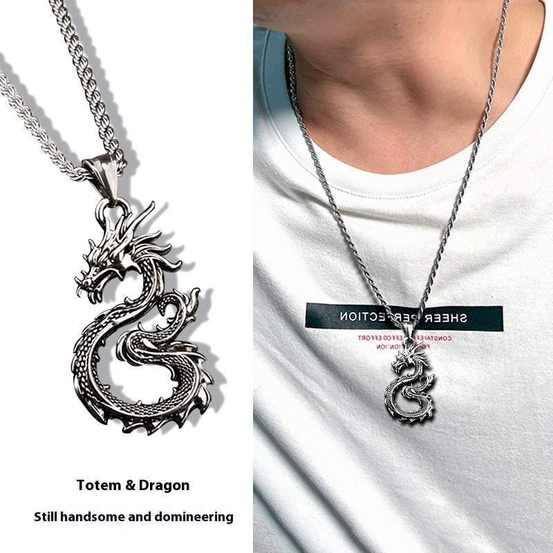 Men's Jewelry| Totem & Dragon Sword Pendant Necklace| Paved Black Color Premium Jewelry