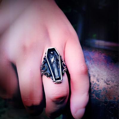 Beier Retro Gothic Jewelry Punk Vampire Coffin Titanium Steel Epoxy Men's Ring