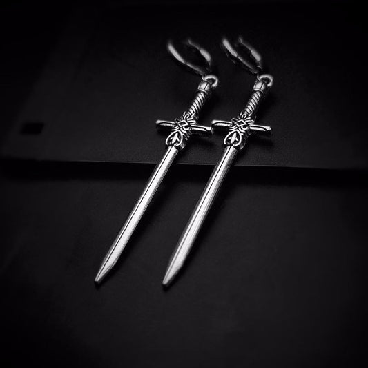 Silver Sword Earrings Unique Gothic Jewelry Gift