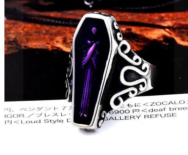 Beier Retro Gothic Jewelry Punk Vampire Coffin Titanium Steel Epoxy Men's Ring