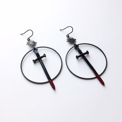 Black Bloody Sword Dagger Gothic Dark Exaggerated Earrings