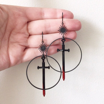 Black Bloody Sword Dagger Gothic Dark Exaggerated Earrings