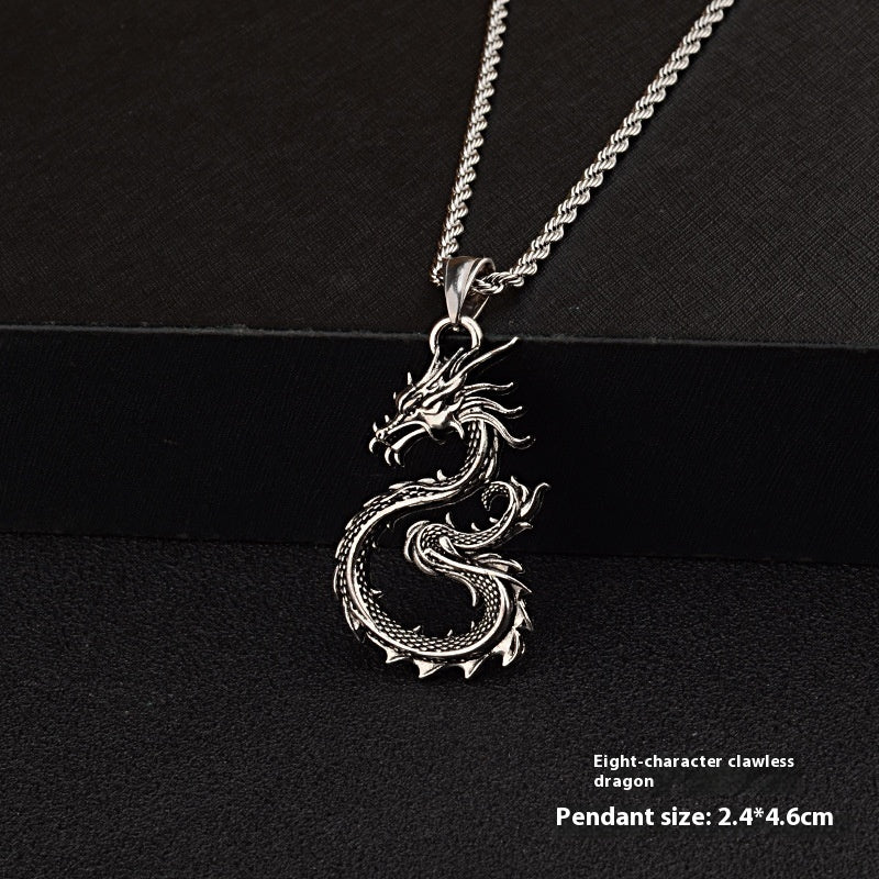 Men's Jewelry| Totem & Dragon Sword Pendant Necklace| Paved Black Color Premium Jewelry