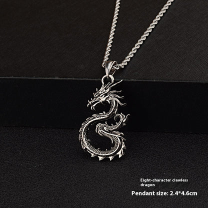 Men's Jewelry| Totem & Dragon Sword Pendant Necklace| Paved Black Color Premium Jewelry