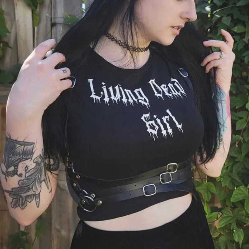 Gothic Style Printed Crop Top| Short Sleeve